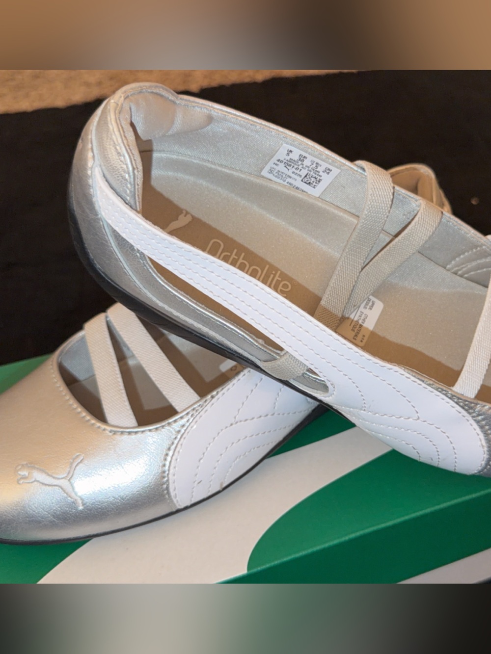Puma Silver and White Women's Ballet Flats with Cross Straps